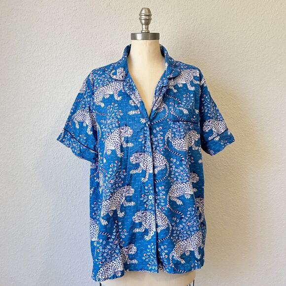 Printfresh Other - PRINT FRESH Bagheera Pajama Top Azure Blue Animal Print SS Sleep Shirt